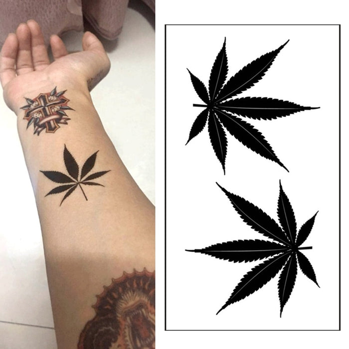 1pcs  waterproof tattoo temporary sticker black clover maple leaf tattoo glitter