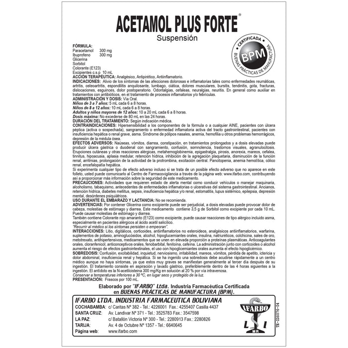 Acetamol Plus Forte Paracetamol Ibuprofeno X 100Ml