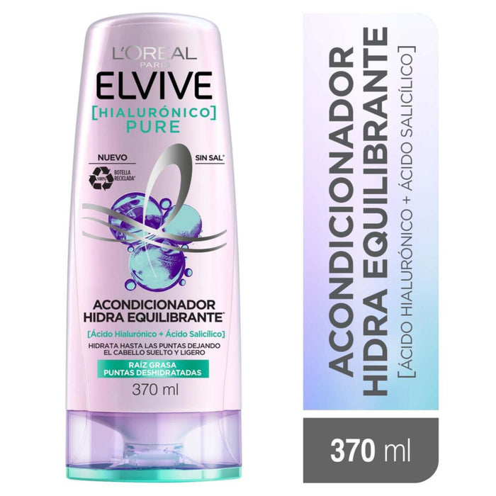 Acondicionador Elvive Hialurónico Pure - Raíz Grasa Puntas Deshidratadas X 370Ml