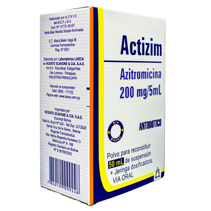 Actizim 200Mg/5Ml Azitromicina Suspensión X 50Ml