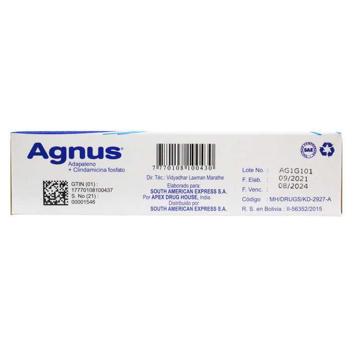 Agnus Gel Adapaleno 0.001 Y Clindamicina Clorhidrato 0.01 X 15G