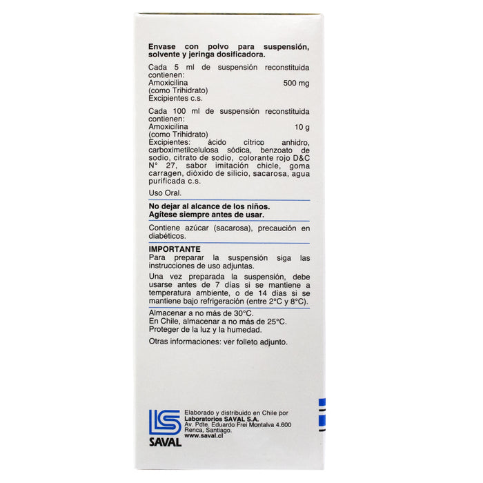 Amoval Amoxicilina 500Mg / 5Ml Suspensión Oral X 100Ml