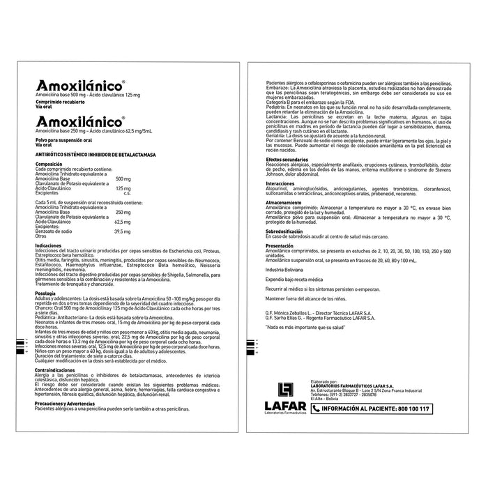 Amoxilanico Amoxicilina 250Mg Acido Clavulanico 62.5Mg X 100Ml