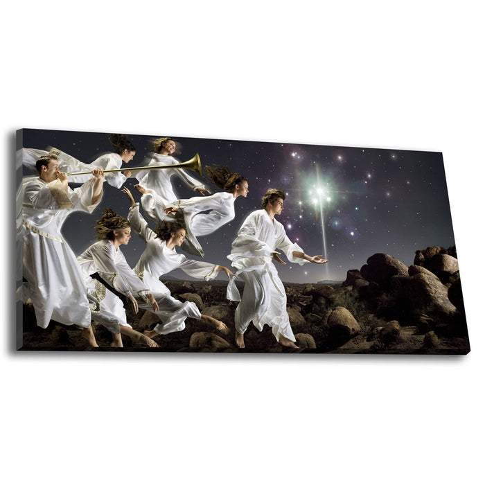 Jesus Christ birth announcement. 'Angels' modern realistic Christian art work on canvas by Reflections of Christ.