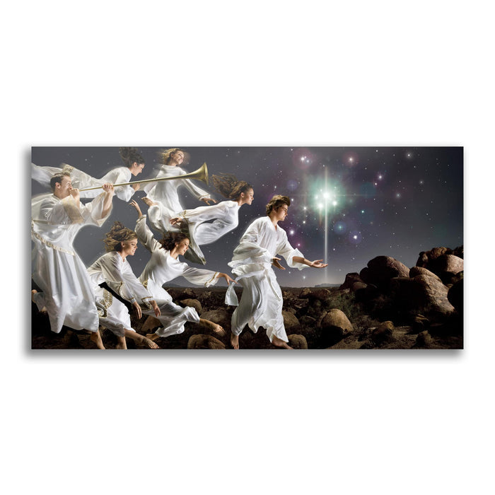 Jesus Christ birth announcement. 'Angels' modern realistic Christian art work on canvas by Reflections of Christ.
