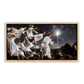 Jesus Christ birth announcement. 'Angels' modern realistic Christian art work on canvas gold frame by Reflections of Christ.