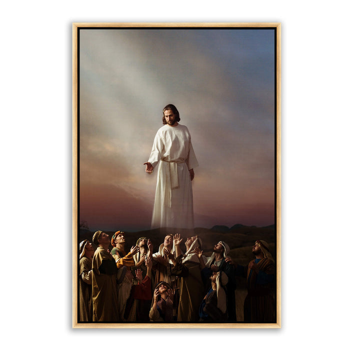 Jesus Christ on Mount of Olives. 'Ascension' is a realistic Christian painting on canvas with gold frame by Reflections of Christ.