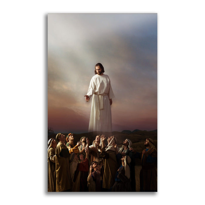 Jesus Christ on Mount of Olives. 'Ascension' is a realistic Christian painting on metal by Reflections of Christ.