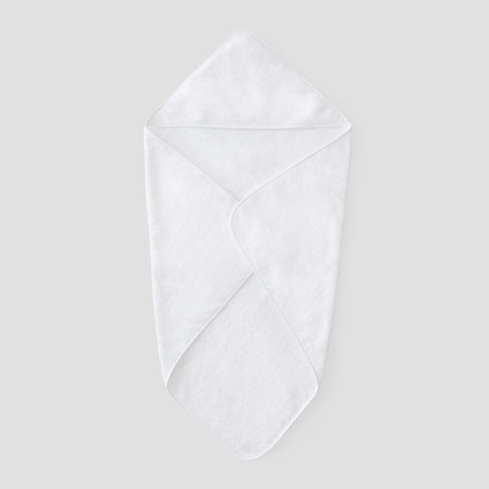 A white baby hooded towel