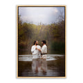 Jesus Christ 'Baptism' by John. Modern Christian art work on canvas with gold frame by Reflections of Christ.