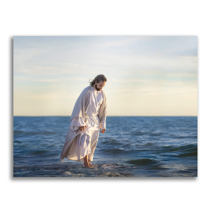 Jesus Christ 'Be Not Afraid' walking on water. Realistic Christian art work on metal by Reflections of Christ.