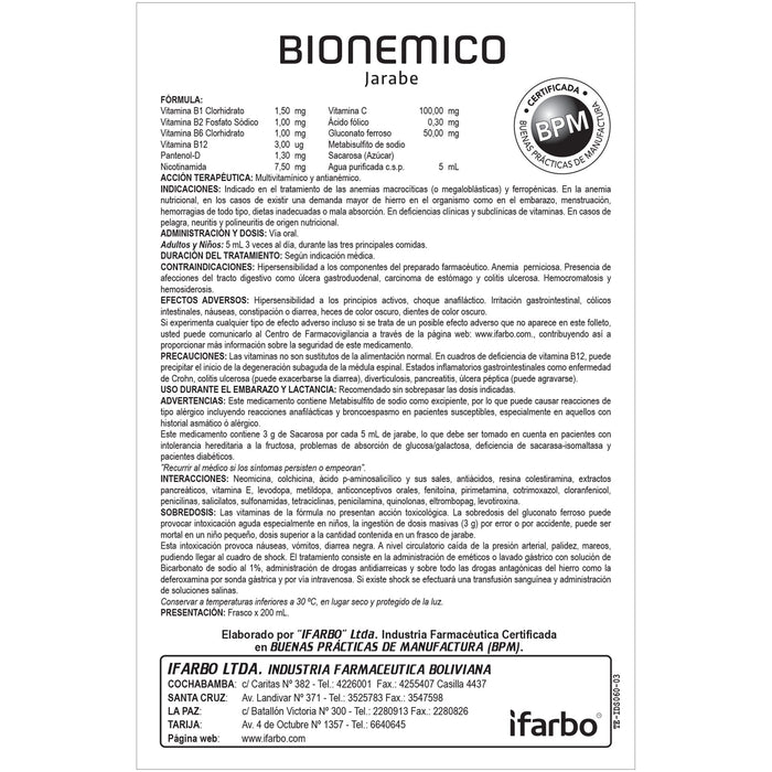 Bionemico Jarabe Multivitamina Hierro X 200Ml