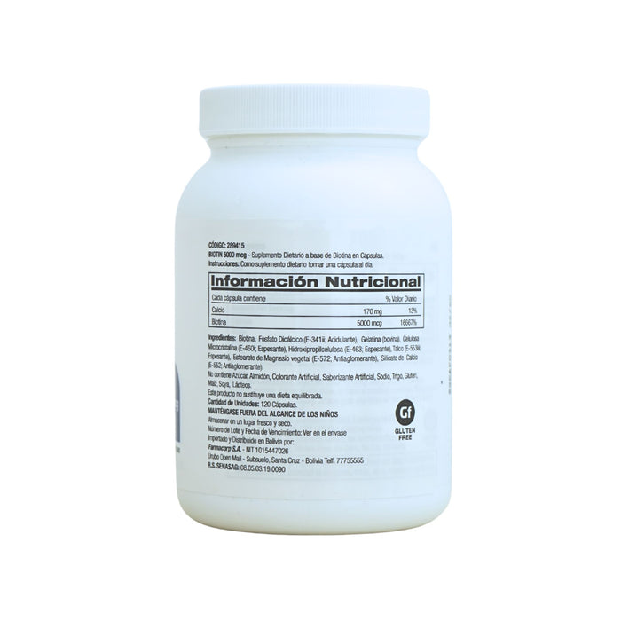 Biotina 5000Mcg Gnc X 120 Cápsulas