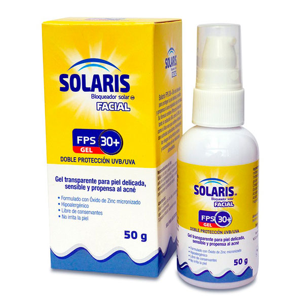 Envase de bloqueador solar Solaris en gel, FPS 30.