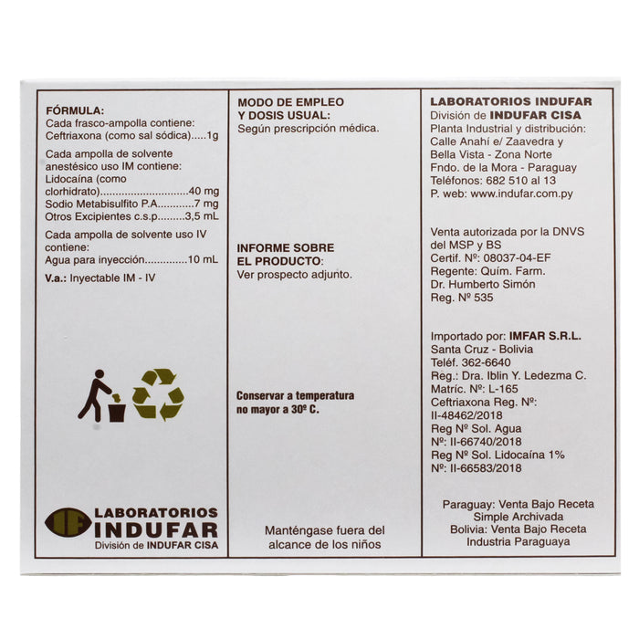 Braxan Ceftriaxona 1G X Ampolla