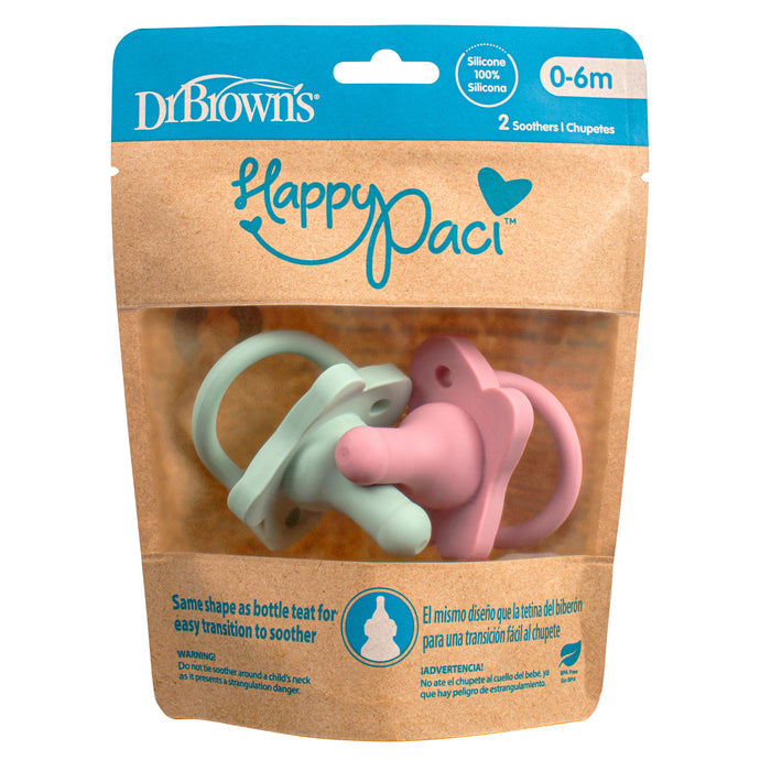 Chupete Happy Paci Dr Browns Rosa - Verde 0-6M X 2 Piezas