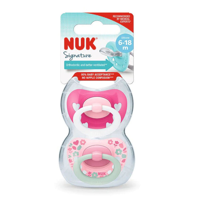 Chupete Signature Nuk Rosado 6-18M X 2 Unidades