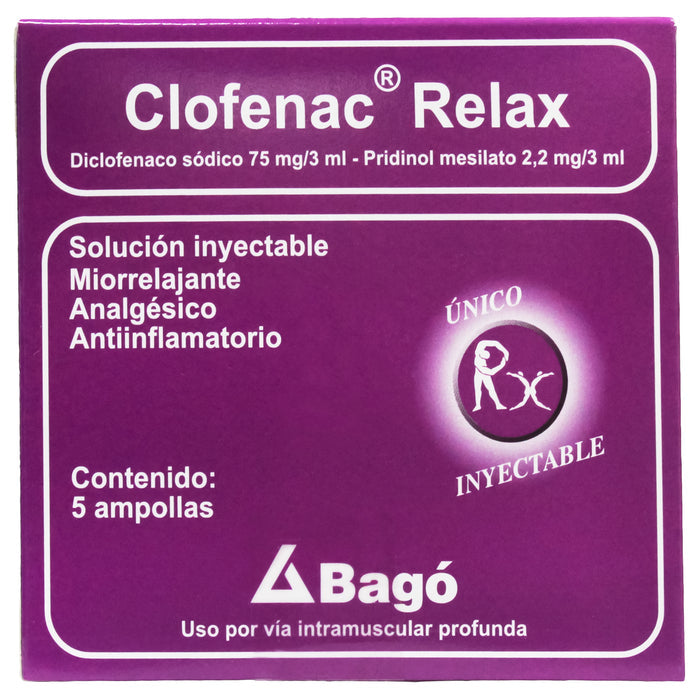 Clofenac Relax Diclofenaco Sodico 75Mg Y Pridinol Mesilato 2.2Mg X Ampolla