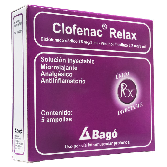 Clofenac Relax Diclofenaco Sodico 75Mg Y Pridinol Mesilato 2.2Mg X Ampolla