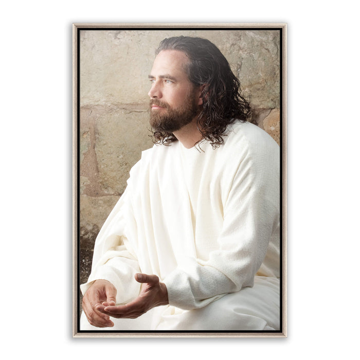 Jesus Christ 'Counselor' portrait. Modern realistic Christian art photo on metal with silver frame by Reflections of Christ.