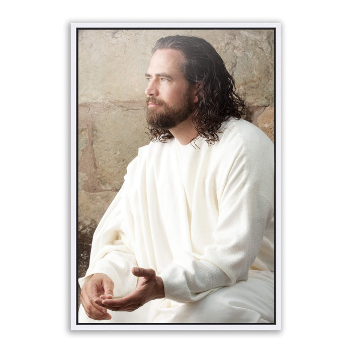 Jesus Christ 'Counselor' portrait. Modern realistic Christian art photo on metal with white frame by Reflections of Christ.