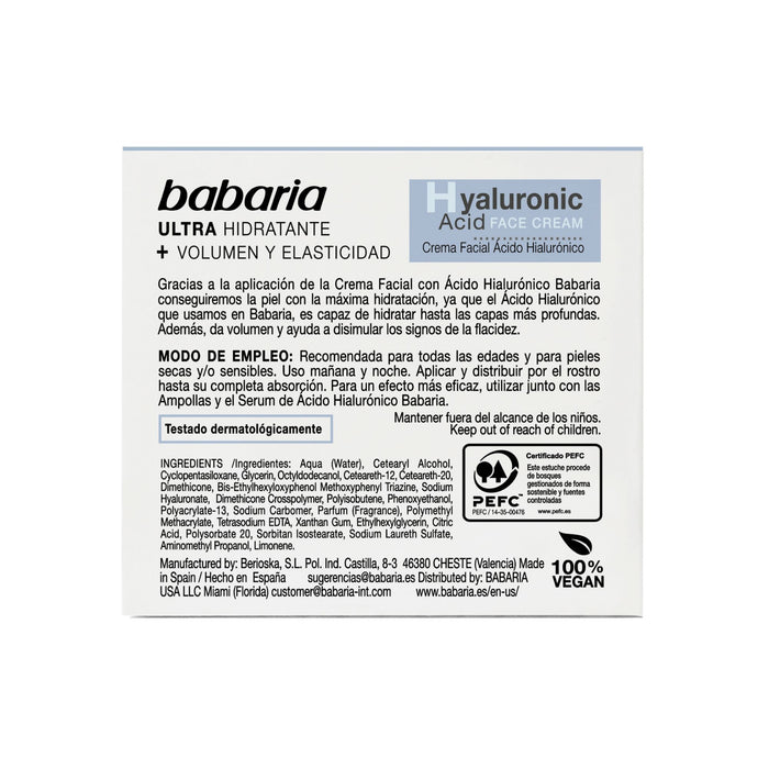 Crema Facial Babaria Ácido Hialurónico X 50Ml