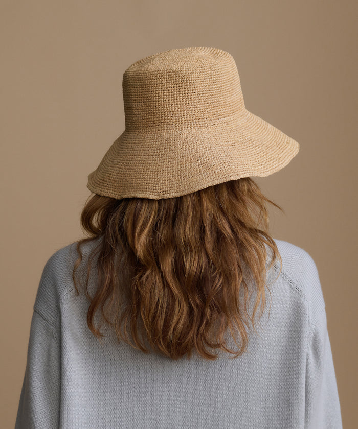 Person wearing a straw hat with a plain background