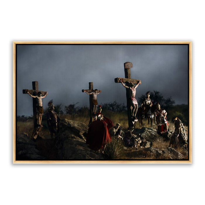 Jesus Christ 'Crucifixion' scene. Modern Christian wall art on canvas with gold frame by Reflections of Christ.