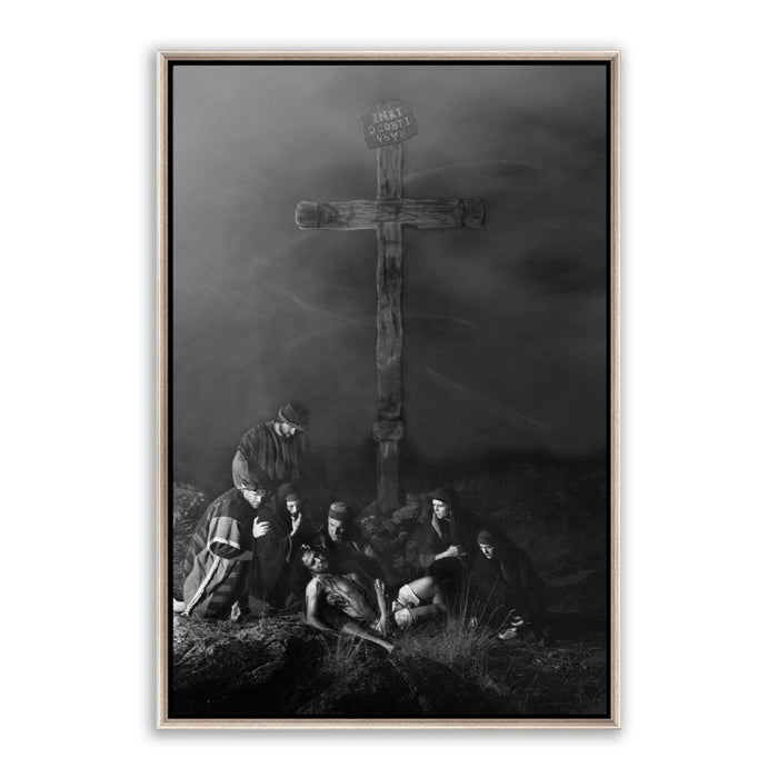 Jesus Christ 'Descent' from the cross. Realistic Christian art work on metal with silver frame by Reflections of Christ.