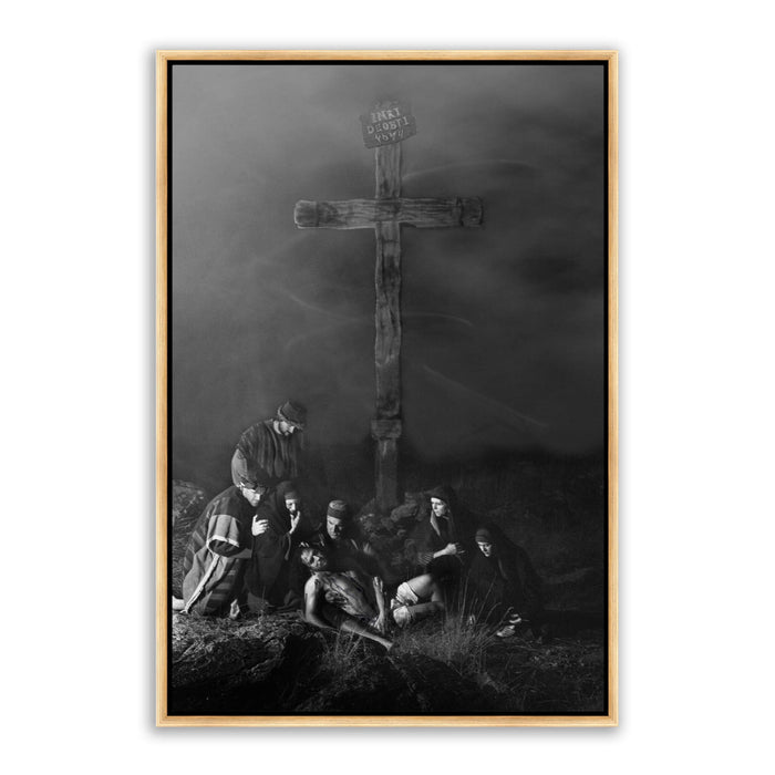 Jesus Christ 'Descent' from the cross. Realistic Christian art work on metal with gold frame by Reflections of Christ.
