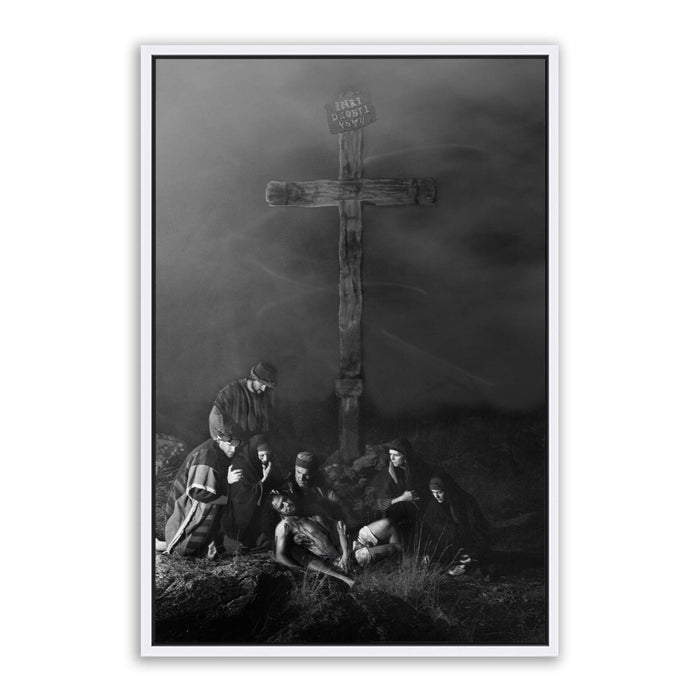 Jesus Christ 'Descent' from the cross. Realistic Christian art work on metal with white frame by Reflections of Christ.