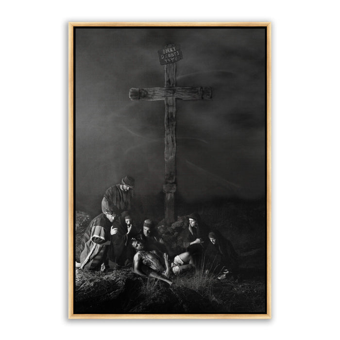 Jesus Christ 'Descent' from the cross. Realistic Christian art work on canvas with gold frame by Reflections of Christ.