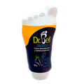 Frasco de talco desodorante antitranspirante Dr Bell, 75g, blanco y azul.