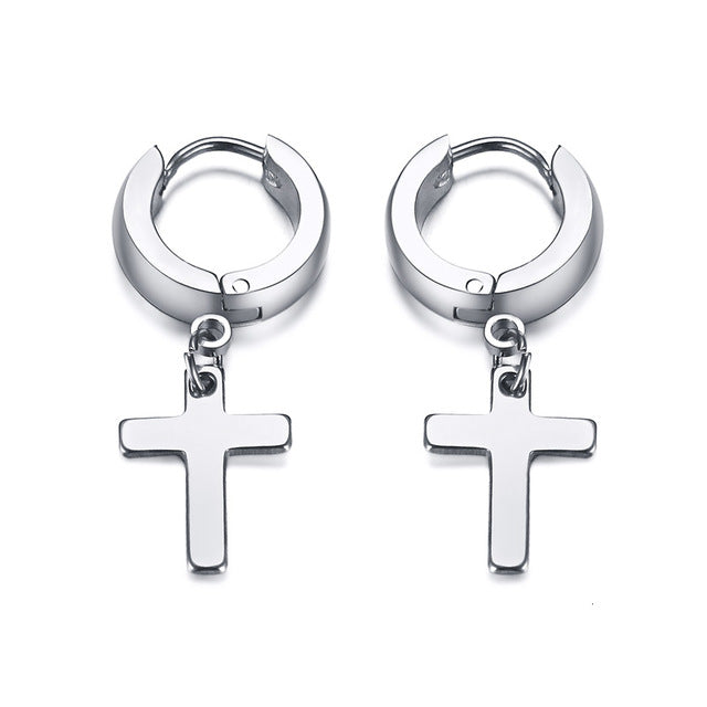 Drop Cross Earring Mens Egyptian Ankh Michael Hang Dangle Earrings Black Stainless Steel Male Punk Jewelry