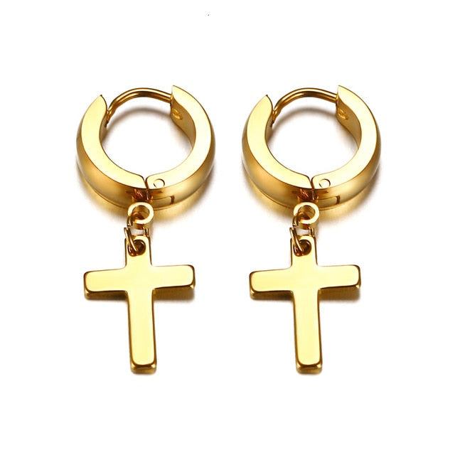 Drop Cross Earring Mens Egyptian Ankh Michael Hang Dangle Earrings Black Stainless Steel Male Punk Jewelry