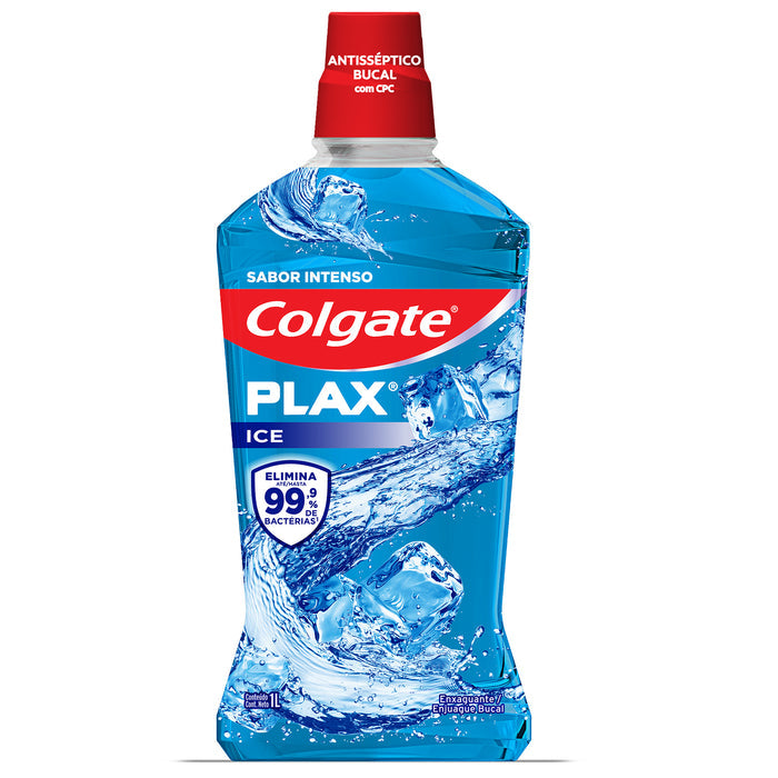 Botella grande de enjuague bucal Colgate Plax Ice, 1L.