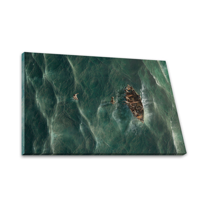Jesus Christ walking on water with Peter. 'Eyes on Jesus' Realistic Christian art work on canvas by Reflections of Christ.