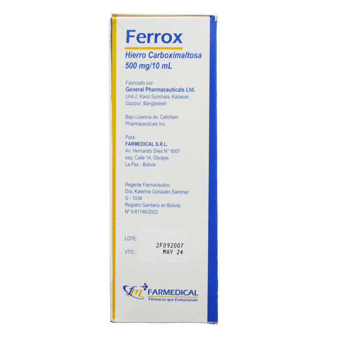 Ferrox 500Mg Hierro Carboximal Iv X 10Ml / Ampolla