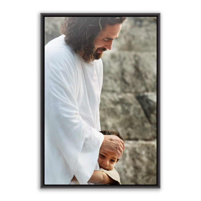 Resurrected Jesus Christ images. 'First Instinct' realistic Christian paintings on metal with black frame by Reflections of Christ.