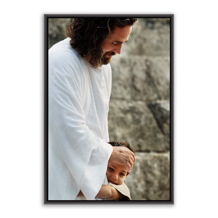 Resurrected Jesus Christ images. 'First Instinct' realistic Christian paintings on canvas with black frame by Reflections of Christ.