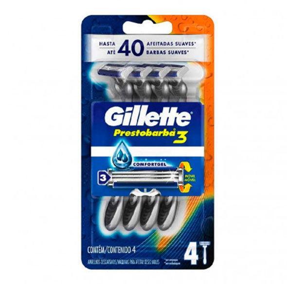 Paquete de 4 rasuradoras Gillette Prestobarba 3 hojas para hombre.