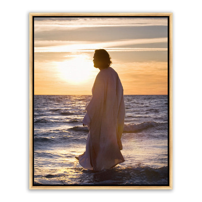 Jesus Christ 'He Came Unto Them' silhouette. Realistic Christian wall art on canvas with gold frame by Reflections of Christ.