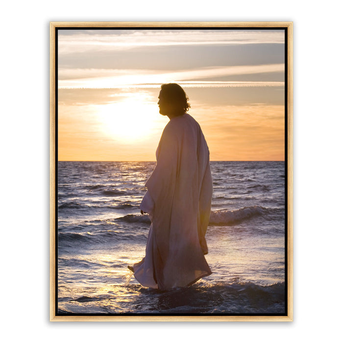 Jesus Christ 'He Came Unto Them' silhouette. Realistic Christian wall art on metal with gold frame by Reflections of Christ.