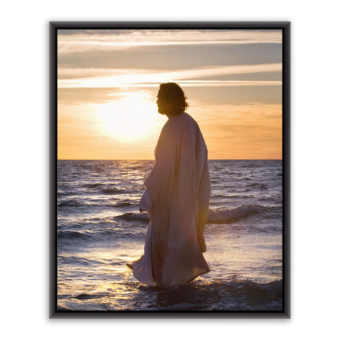 Jesus Christ 'He Came Unto Them' silhouette. Realistic Christian wall art on canvas with black frame by Reflections of Christ.
