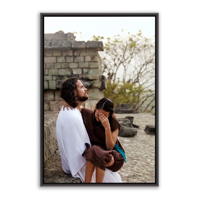 Modern Christian photo. 'Healing in His Wings' Savior Jesus on metal with black frame by Reflections of Christ.