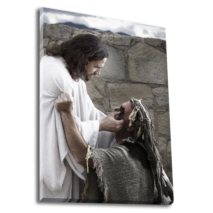 Jesus Christ 'Healing' the blind man. Realistic Christian art work on canvas by Reflections of Christ.