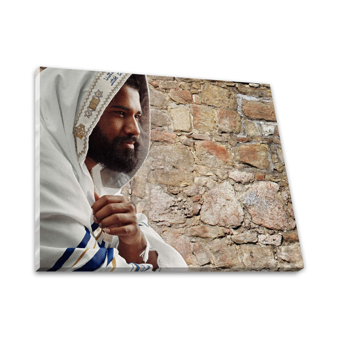 Jesus Christ 'Hope of Israel' in tallit. Realistic Christian portrait on canvas by Reflections of Christ.