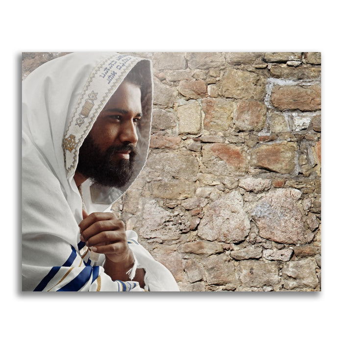 Jesus Christ 'Hope of Israel' in tallit. Realistic Christian portrait on metal by Reflections of Christ.