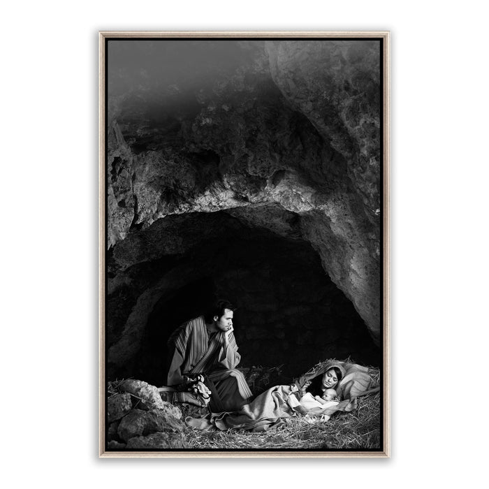 Jesus Christ birth scene. 'Husband' modern Christian wall art on metal with silver frame by Reflections of Christ.