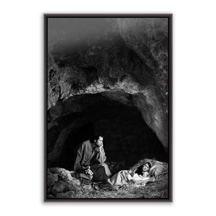 Jesus Christ birth scene. 'Husband' modern Christian wall art on metal with black frame by Reflections of Christ.